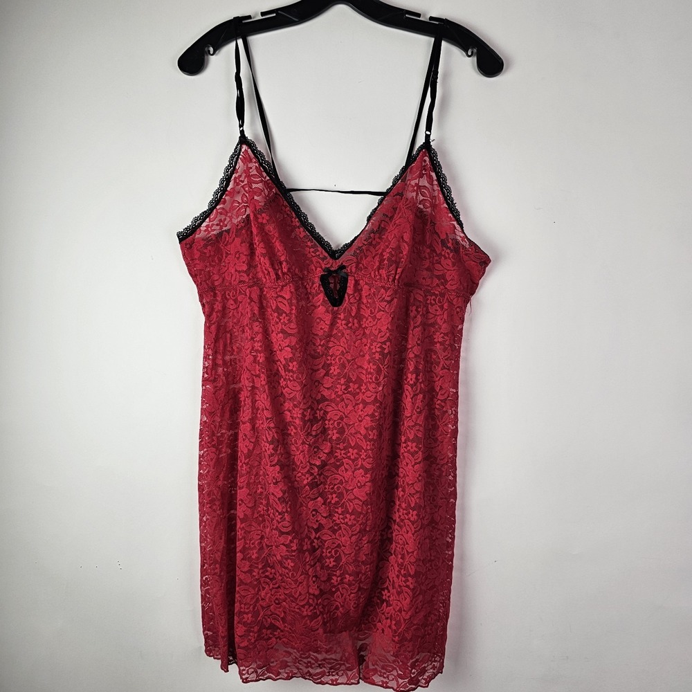 Red Black Lace Sheer Babydoll Chemise Lingerie Sleepwear Nightgown Short 1X